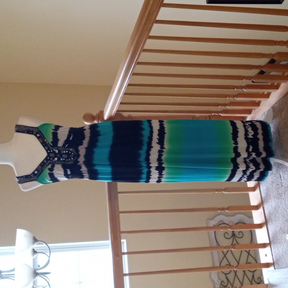 Nicole by Nicole Miller beaded front sleeveless stretchy patterned summer dress